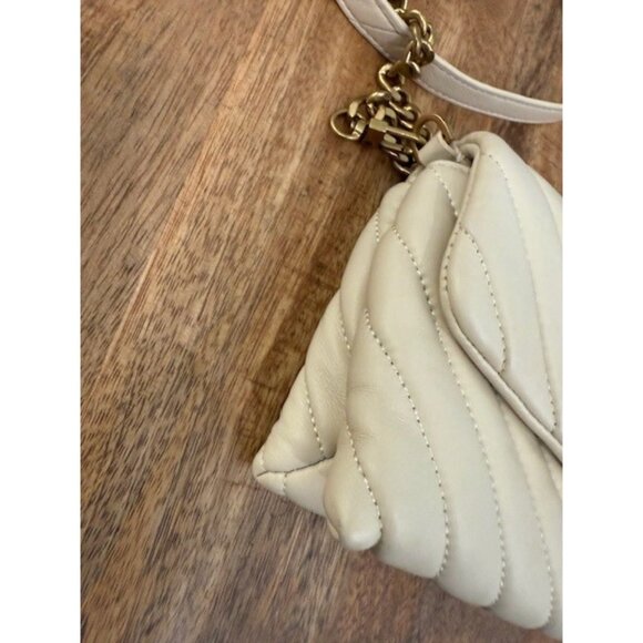 Quince Italian Leather Quilted Crossbody Bag Cream Beige Chain Strap Clutch - Picture 2 of 16